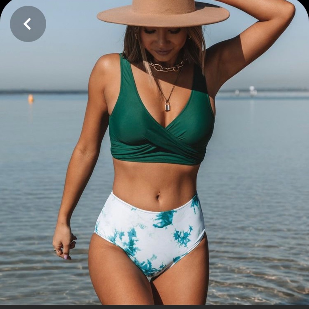 Green and blue tie dye high waisted Beachsissi bikini. Size small. Brand new.